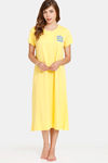 Rosaline Geo Blooms Knit Cotton Mid Length Nightdress - Minion Yellow — thumbnail 4